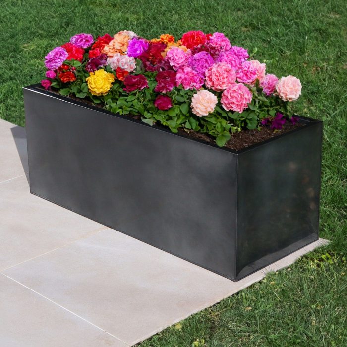 100cm Zinc Galvanised Platinum Black Trough Planter